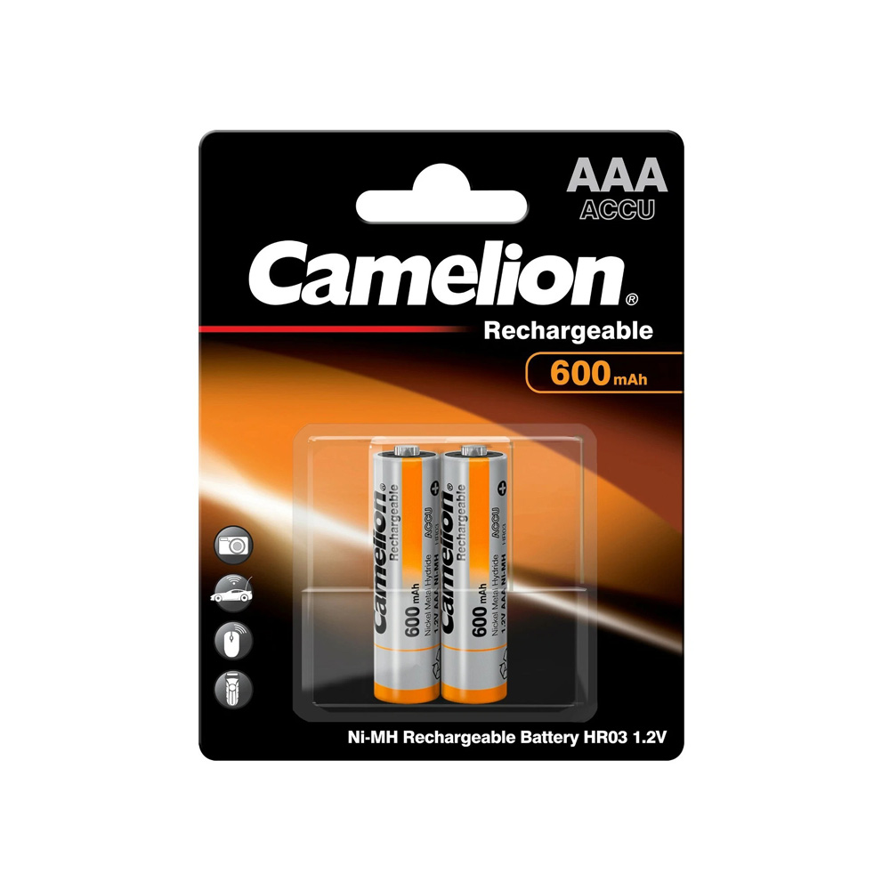 کملیون آلکالاین نیم قلمی 800 میلی آمپر قلمی قابل شارژ 2 عددی Camelion Alkaline AAA Rechargeable 800 mAh card of 2
