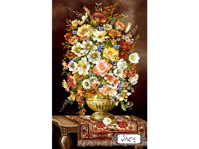 نخ و نقشه تابلو فرش گلدان طلایی - کد NG1610