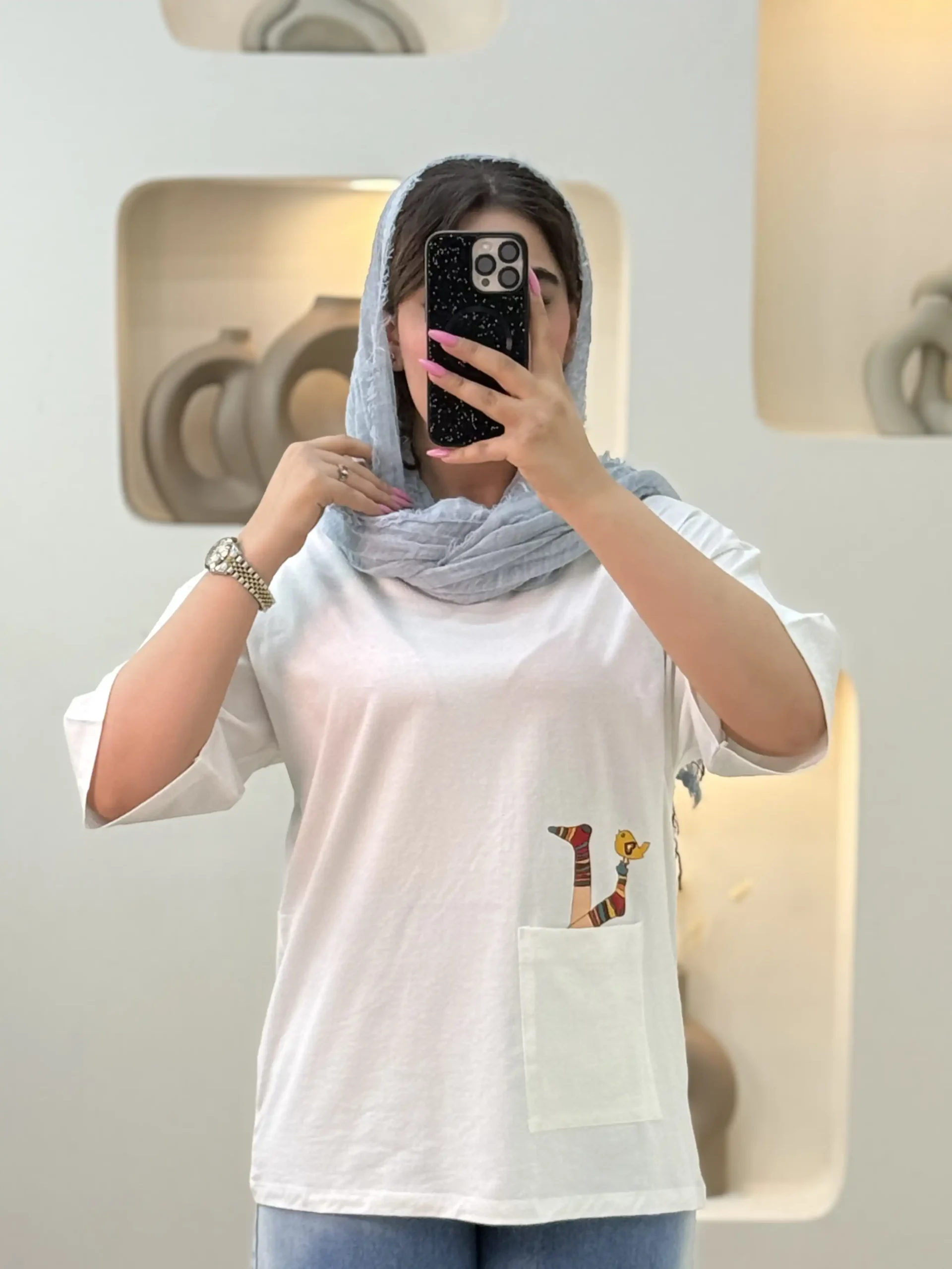 تیشرت باکسی جوجه و جوراب - سفید
