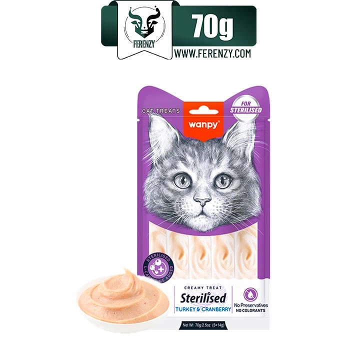 بستنی گربه عقیم شده ونپی طعم بوقلمون و کرنبری (5عددی) وزن 70 گرم Wanpy Creamy Treat Sterilised Turkey & Cranberry