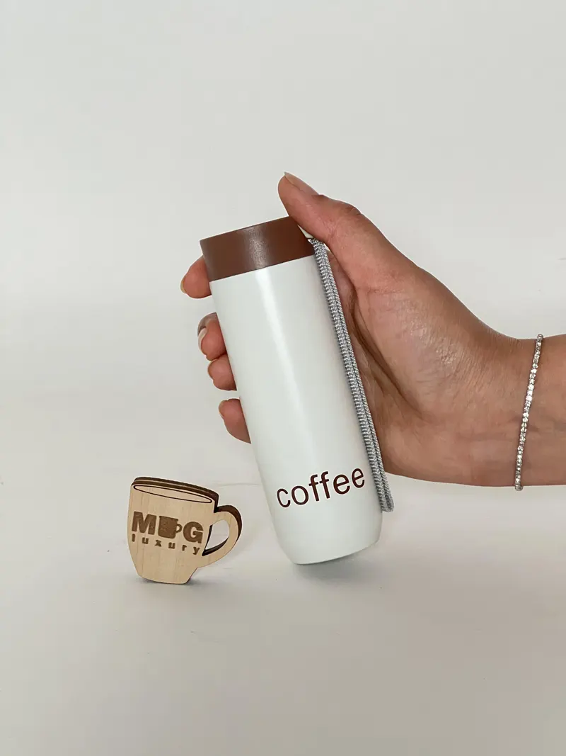 مینی تراول ماگ قلمی COFFEE بند پارچه ای 100 میل - سفید