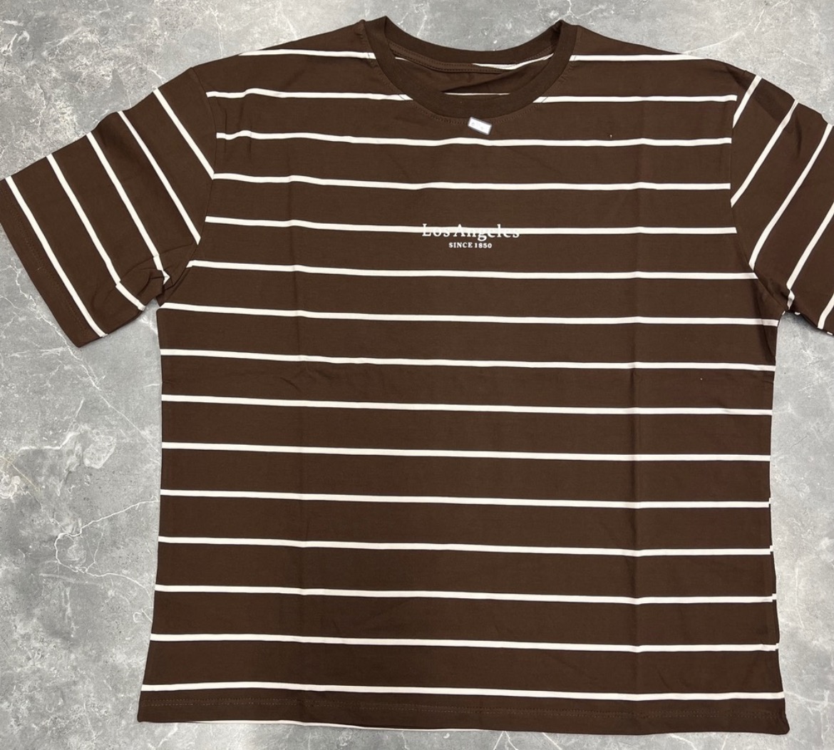 تیشرت باکسی راه راه چاپ LOS ANGELES ایراد:سوزن شکستگی جلوی تیشرت