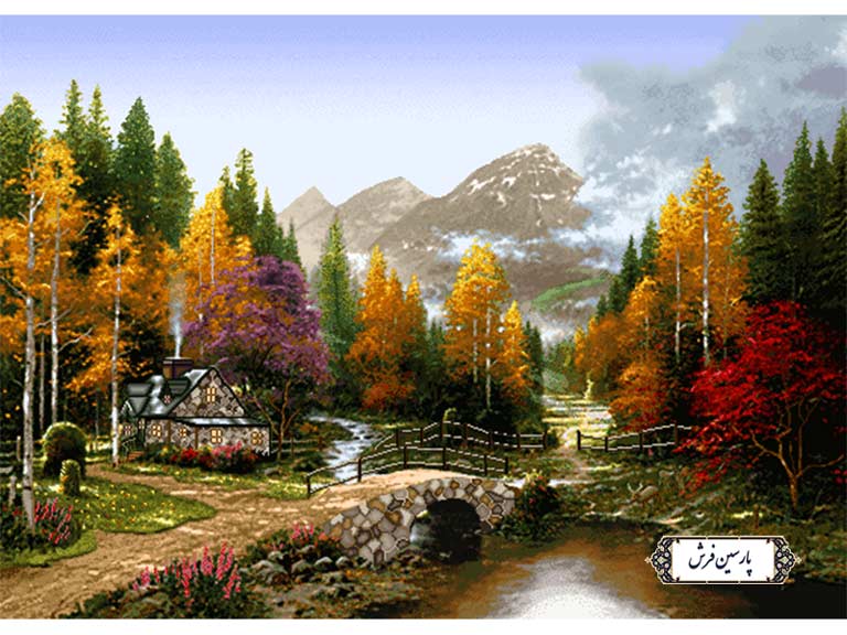 نخ و نقشه تابلو فرش منظره پاییزی رودخانه - کد NV791