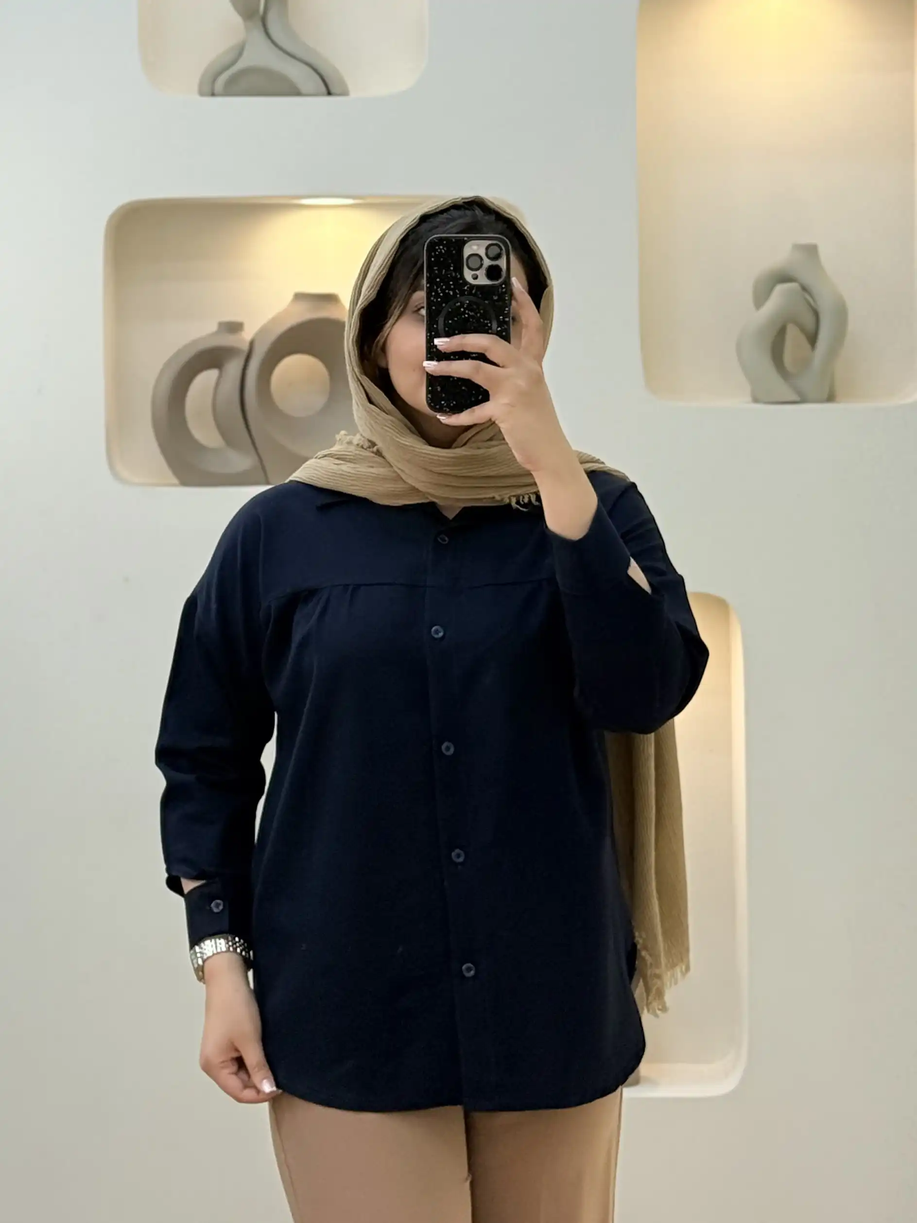 شومیز کتان پیچ آستین گرد-10265 - مشکی