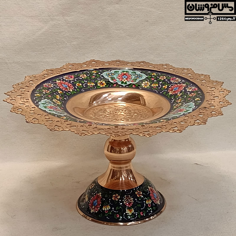 شیرینی خوری مس و پرداز طرحدار پایه دار دستساز نانو زنجان سایز 2 مدل ترنر