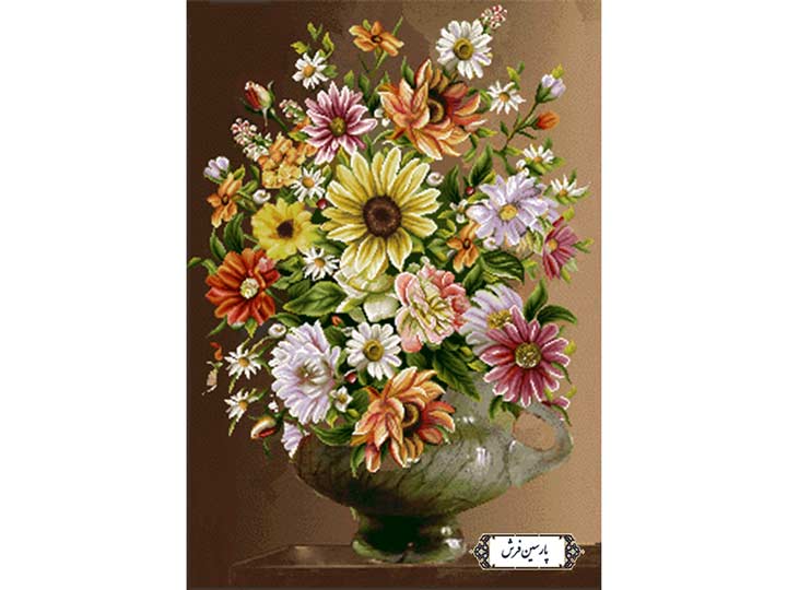 نخ و نقشه تابلو فرش طرح گلدان کوزه ای - کد NG1506