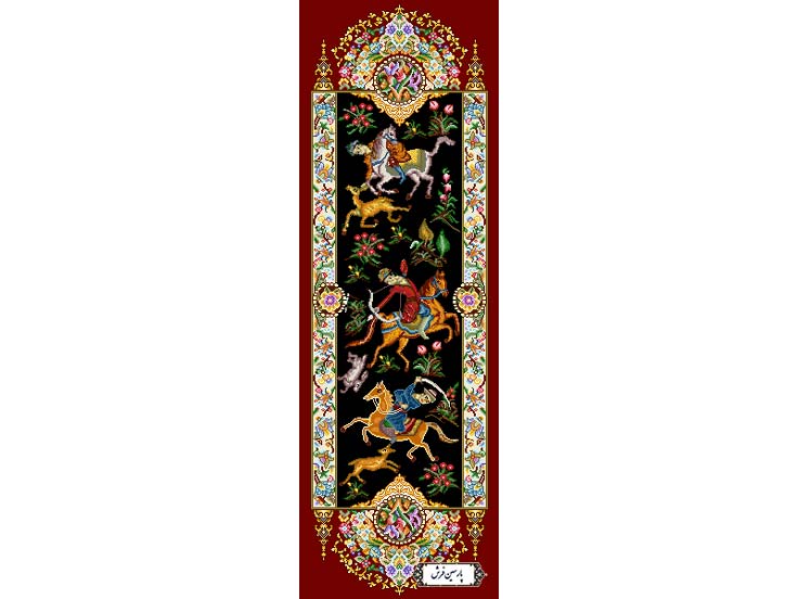 نخ و نقشه قالیچه طرح شکارگاه طولی - کد NZ2829