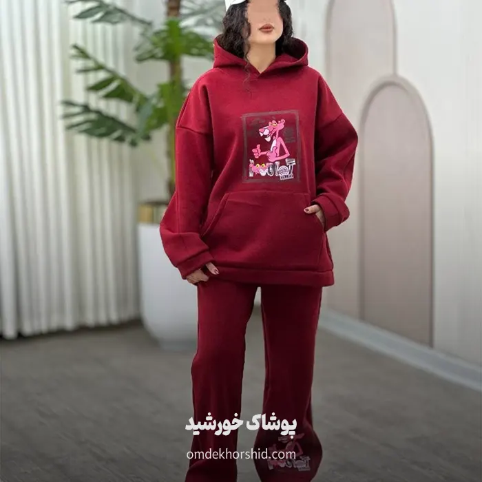 ست هودی شلوار بگ پلنگ صورتی