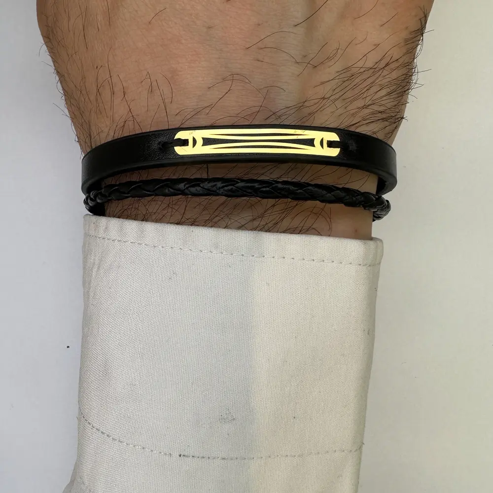 دستبند چرم و طلا مردانه M375