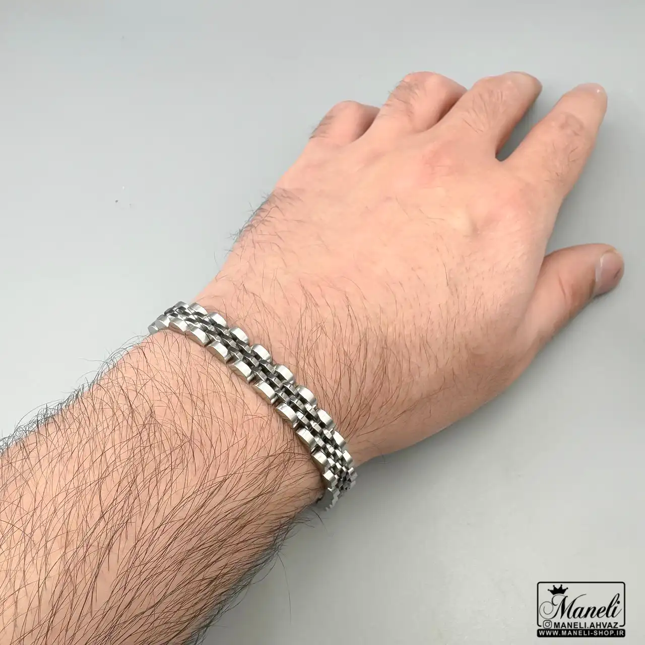 دستبند مردانه رولکس مشکی نقره ای 8 میل | استیل 14040825
