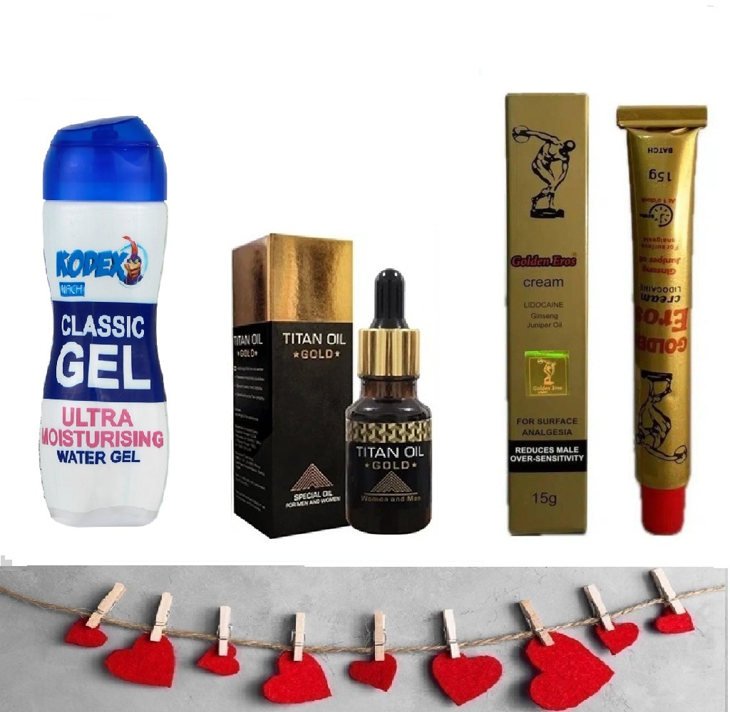 کرم تاخیری اروس + روغن حجم دهنده آقایان تیتان گلد + روان کننده کلاسیک کدکس