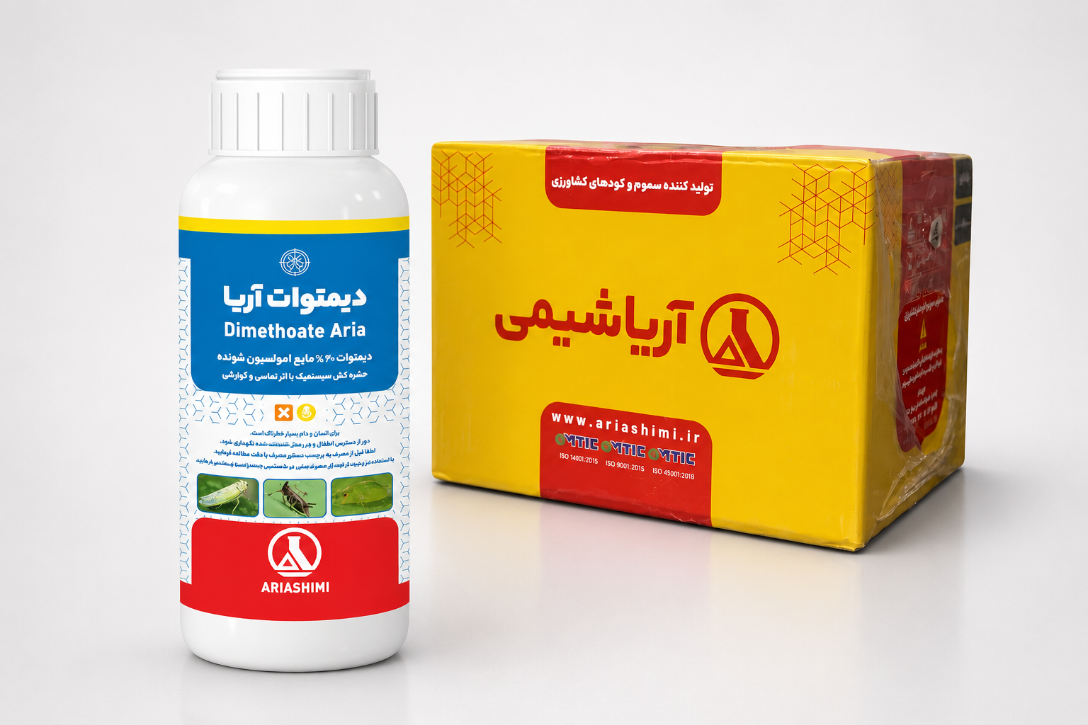حشره‌کش دیمتوات آریاشیمی ۴۰٪ EC یک لیتری (فروش عمده - کارتن ۱۲ عددی)