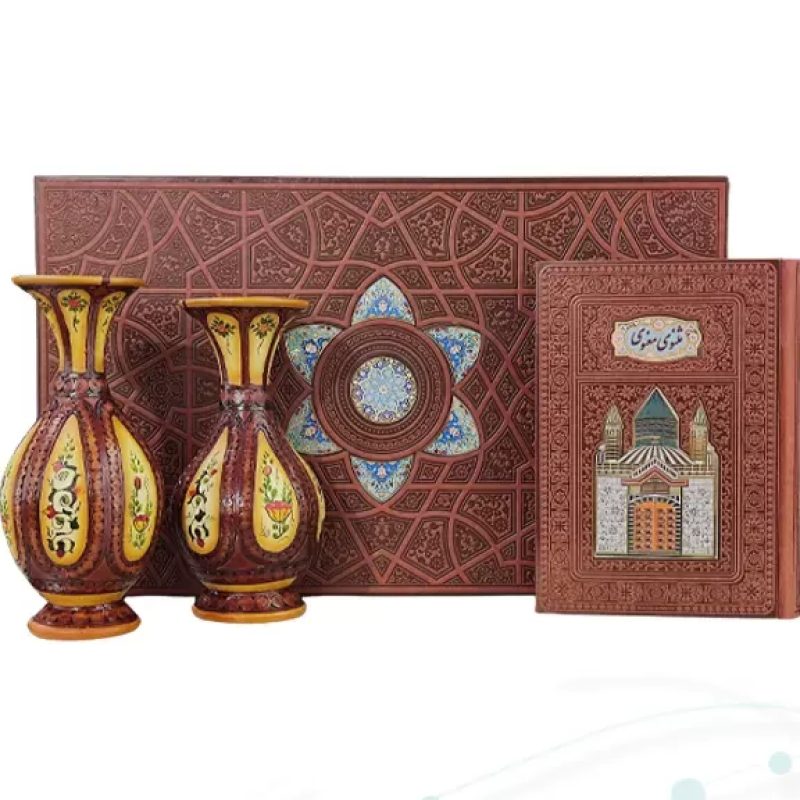 مثنوی وزیری چرم با 2گلدان چرم طبیعی