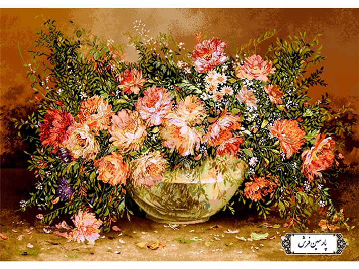نخ و نقشه تابلو فرش گل و گلدان بلورین - کد NG1455