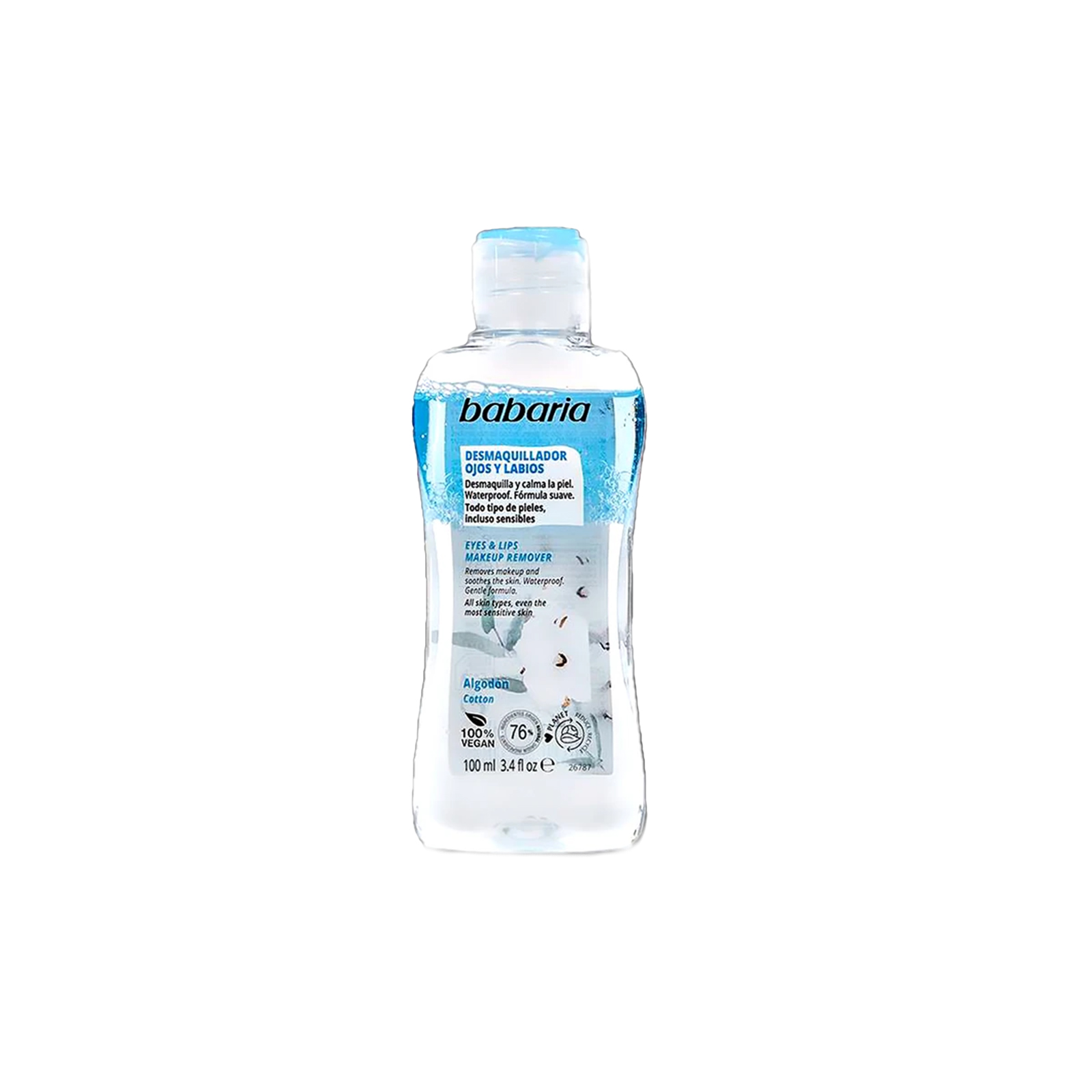 محلول پاککننده آرایش چشم و لب باباریا مدل Algodon cotton مناسب برای انواع پوست حجم 100 میلیلیتر