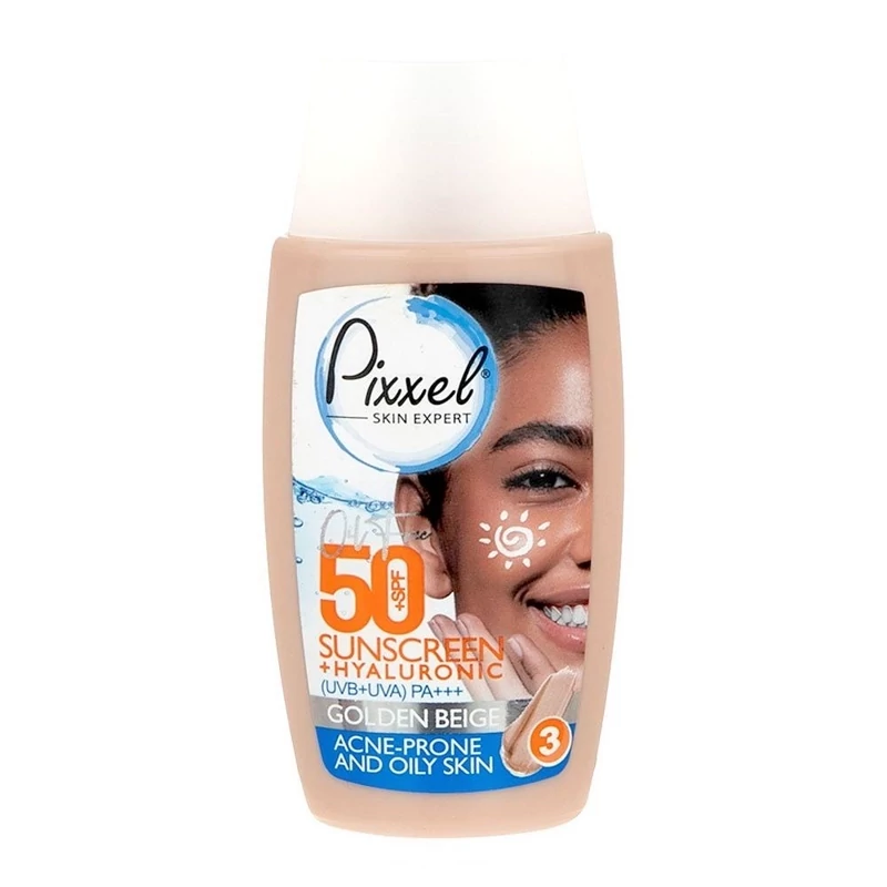 ضد آفتاب پیکسل +SPF50 رنگی بژ طلایی مناسب پوست چرب و جوش دار و مختلط 50 میل