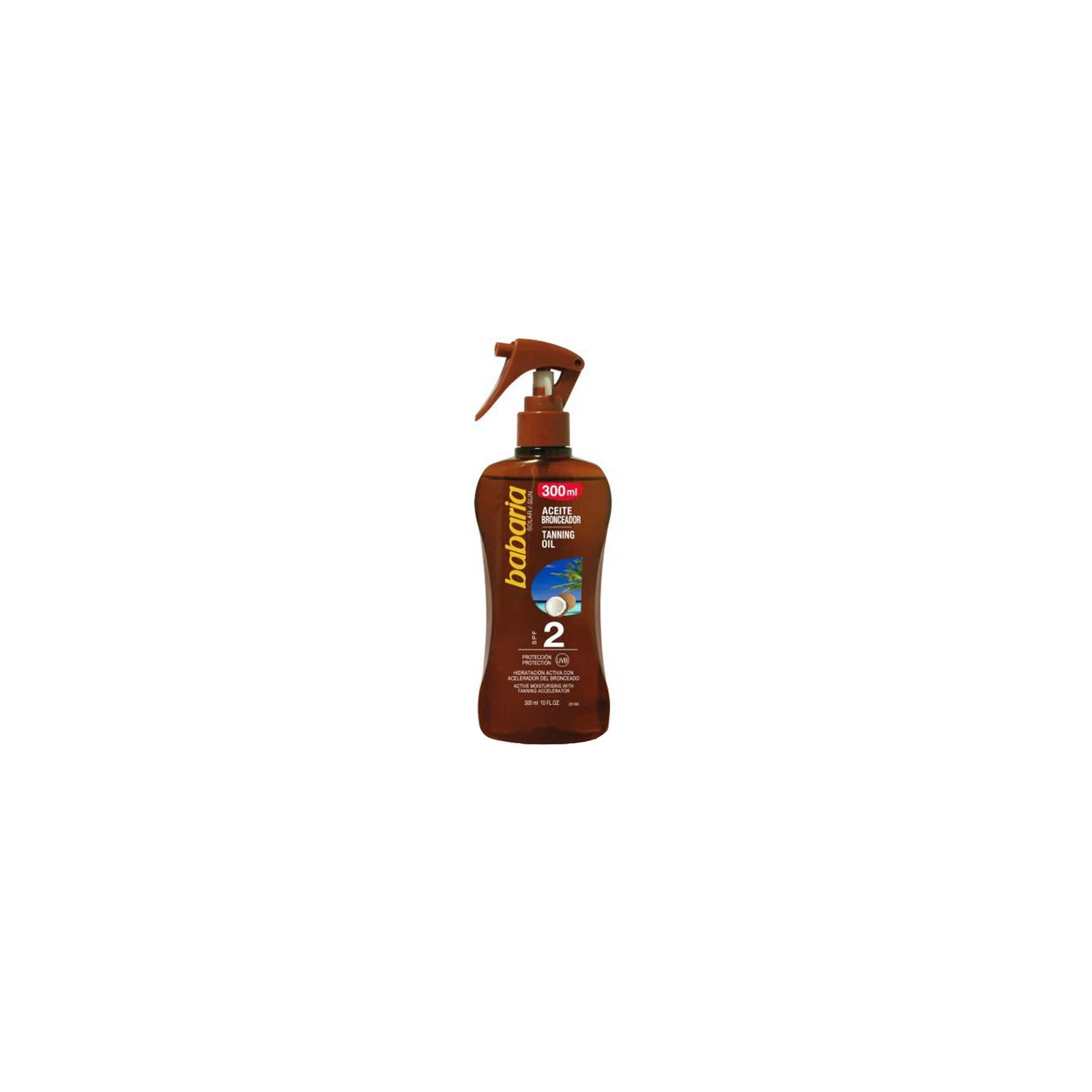 اسپری روغن برنزه کننده باباریا مدل نارگیل حجم ۳۰۰ میلی لیتر SPF2