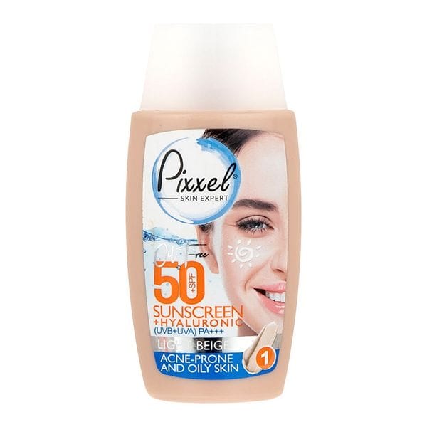 ضد آفتاب رنگی پوست چرب +SPF50 بژ روشن پیکسل 50میل