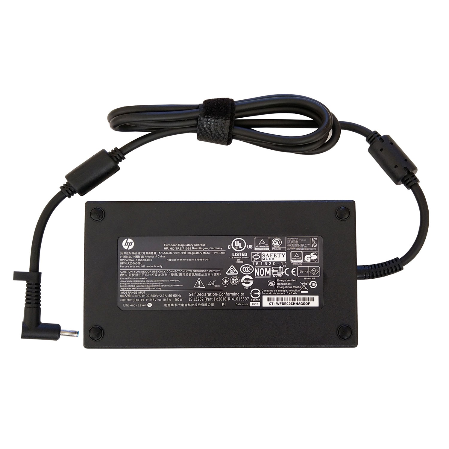 آداپتور اورجینال لپ تاپ اچ پی 19.5V 10.3A سرفیش آبی-کابل PC