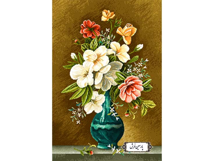 نخ و نقشه تابلو فرش گلدان فیروزه ای - کد NG1446
