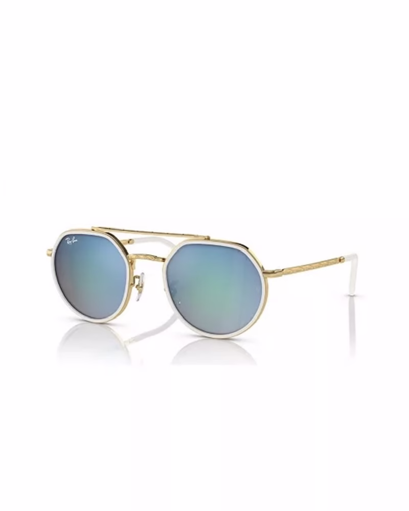 عینک آفتابی زنانه ریبن مدل RayBan RB3765 - فريم سفيد طلايي عدسي هايايت آبي آيينه اي