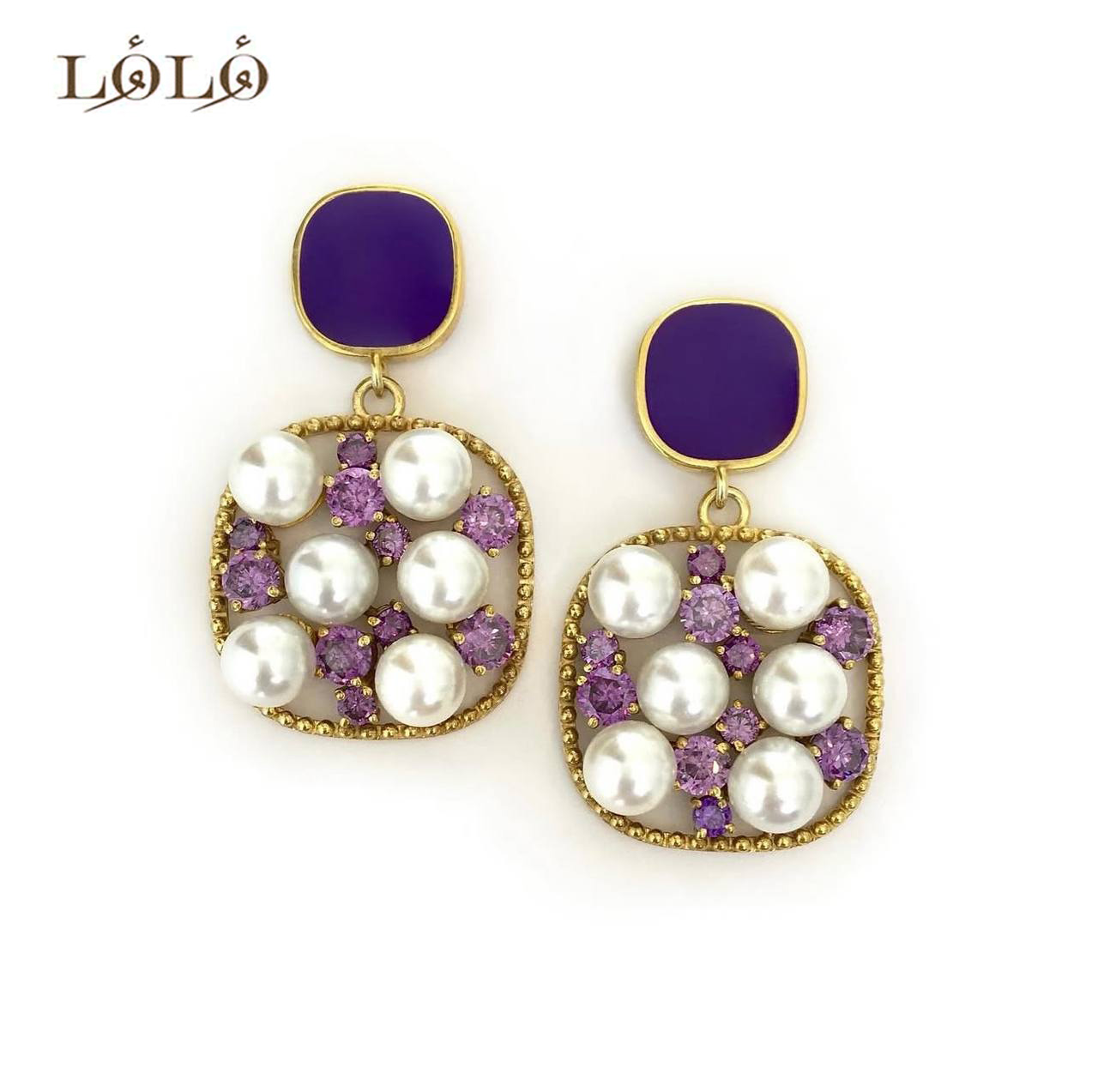 گوشواره مینا بنفش و مروارید