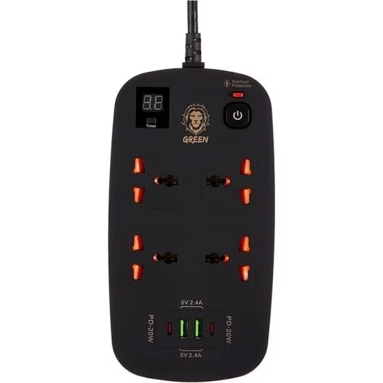 چند راهی برق و هاب شارژر فست گرین لاین Green Lion Power Socket 3M 3500W 40W GNPS2PDBK (ارسال رایگان) - مشکی