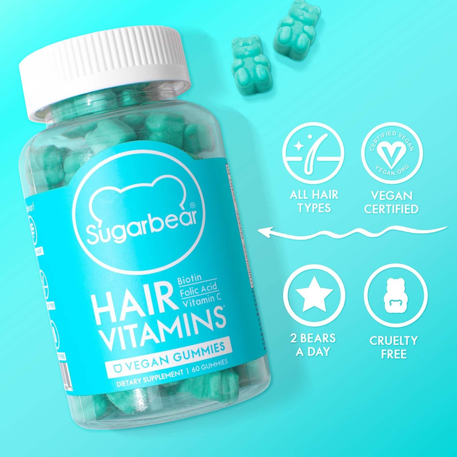پاستیل شوگر بیر هیر پرو تقویت کننده و ضد ریزش مو 60 عددی Sugarbear Hair