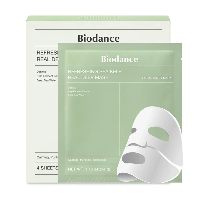 ماسک تسکین دهنده بایودنس Biodance Refreshing Sea Kelp Real Deep Mask 4 Sheets 136G