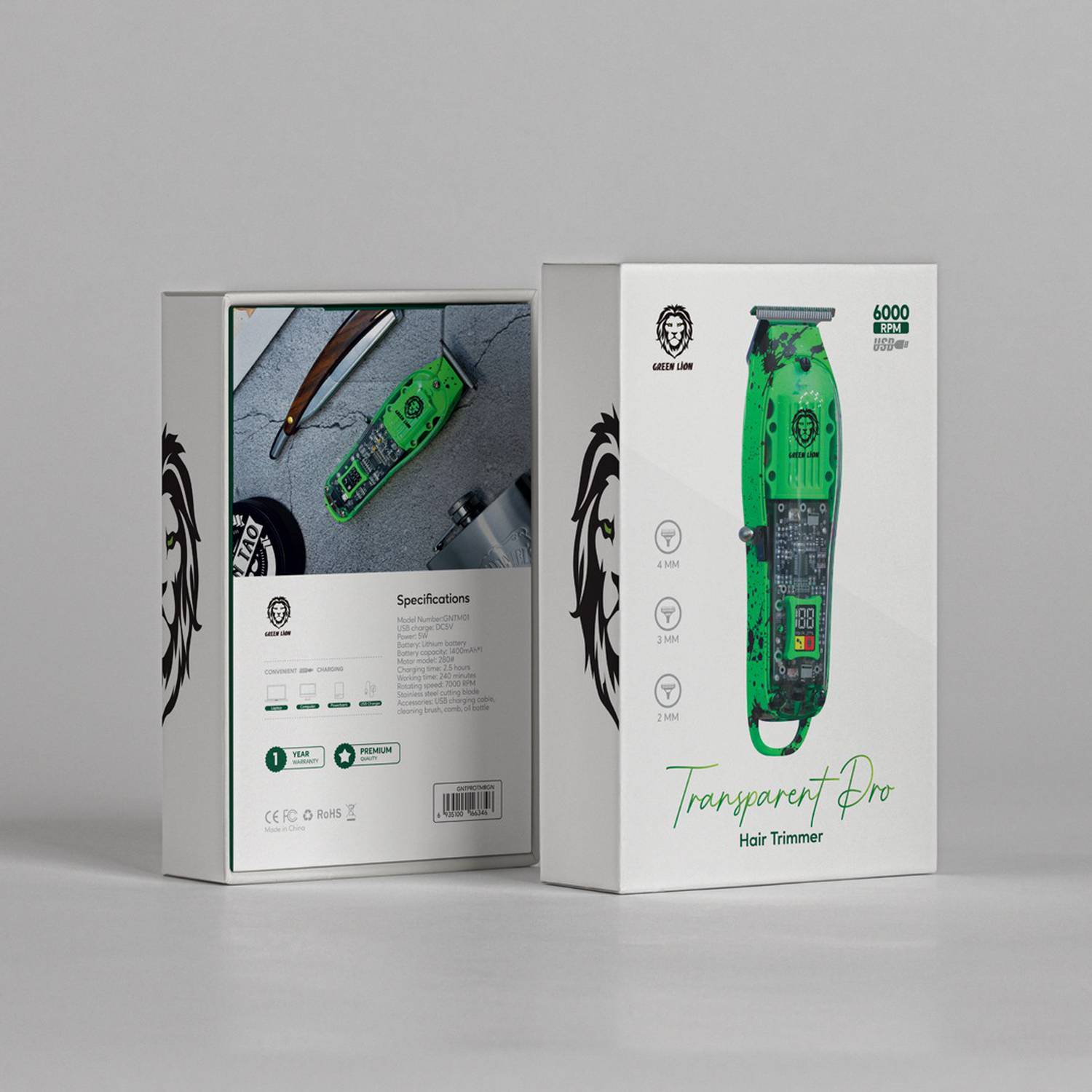 ماشین اصلاح سر گرین لیون مدل Green Lion Transparent Pro Hair Trimmer GNTPROTMR