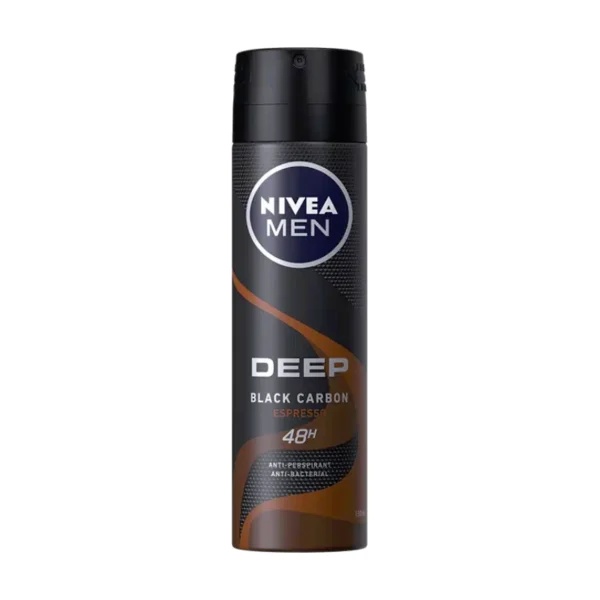 اسپری دئودورانت مردانه نیوا مدل Black Carbon Espresso حجم 150 میل ماندگاری 48 ساعته NIVEA MEN DEEP DIMENSION SPRAY