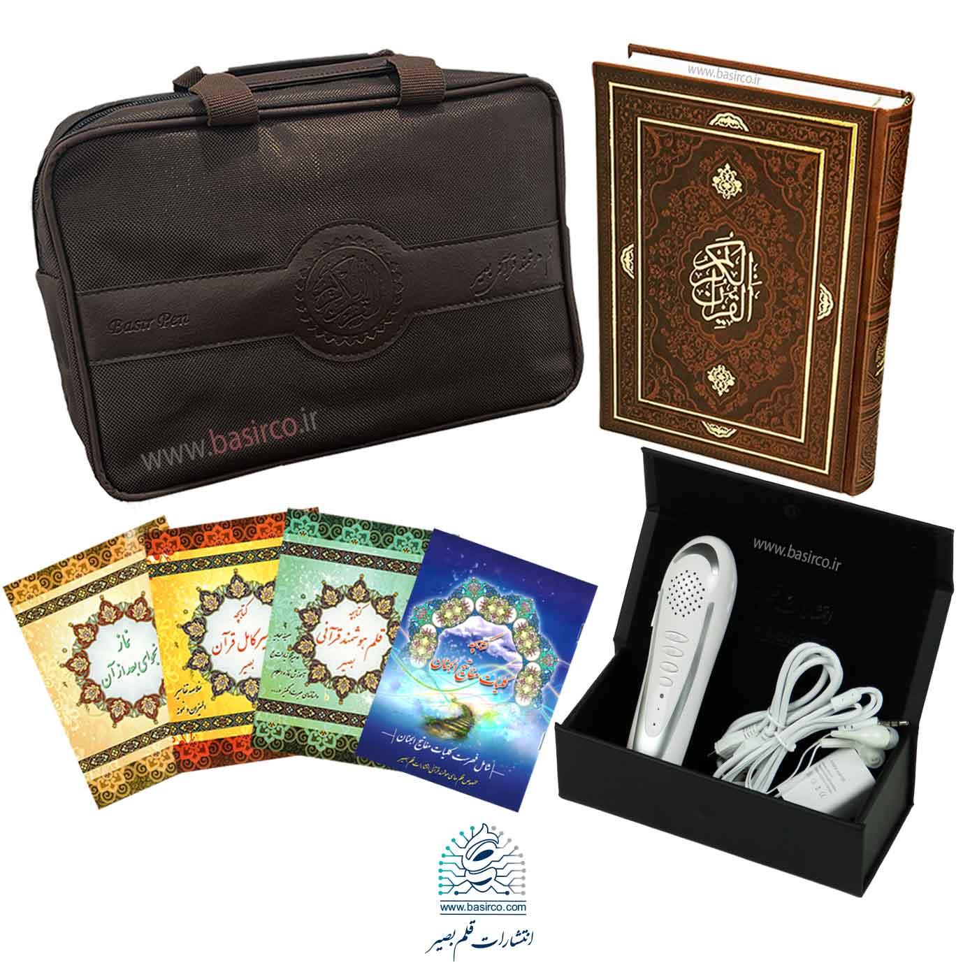 قلم قرآنی بصیر 32 گیگ بلوتوث دار با قرآن 604 صفحه‌ای بدون کتاب مفاتیح (کیف برزنتی)