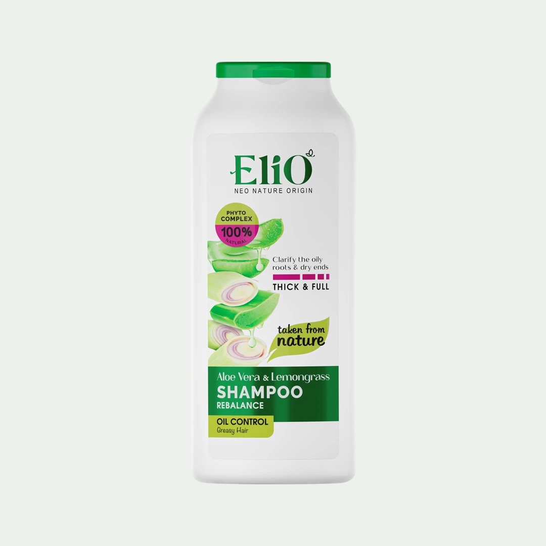 شامپو موهای چرب آلوئه ورا و علف لیمو الیو 400 میل Elio aloe vera and lemongrass rebalance shampoo