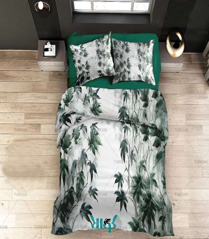 روتختی سفید سبز دونفره طرح برگ کد d551
