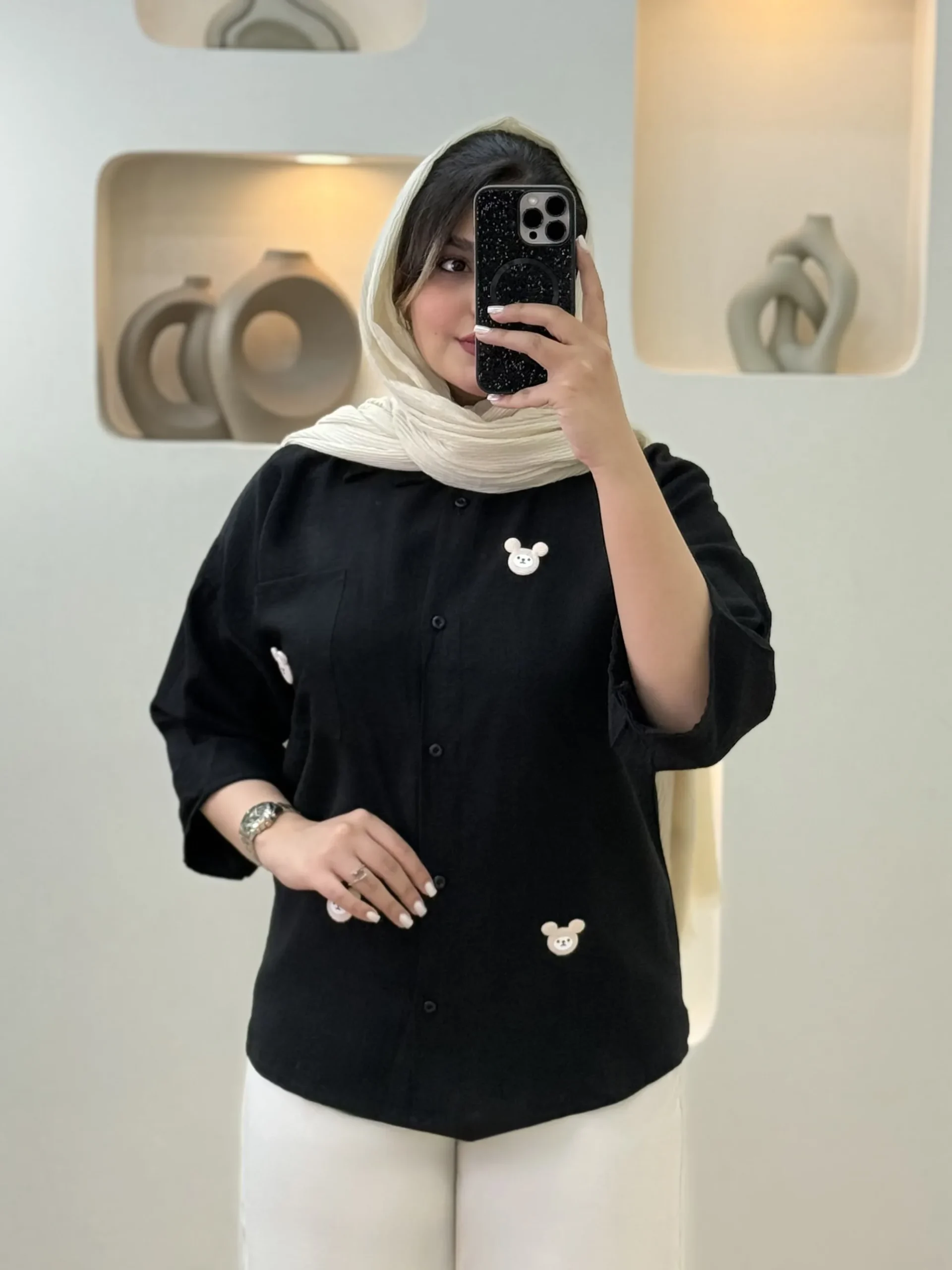 شومیز تک جیب خرس-11882 - مشکی