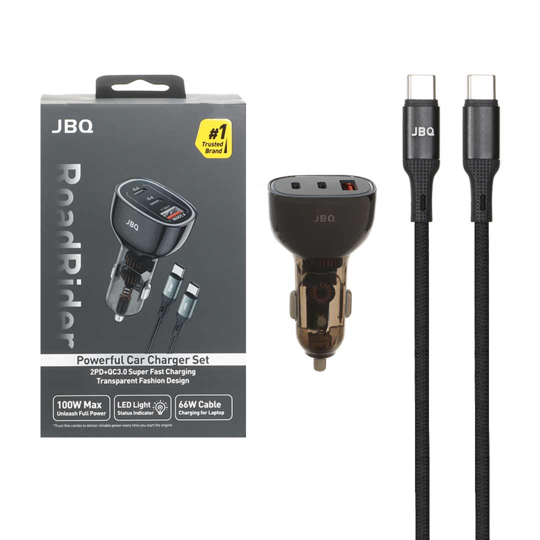 شارژر فندکی PD و فست سه پورت JBQ مدل Road Rider C314942 100W به همراه کابل شارژ Type-C To Type-C - مشکی