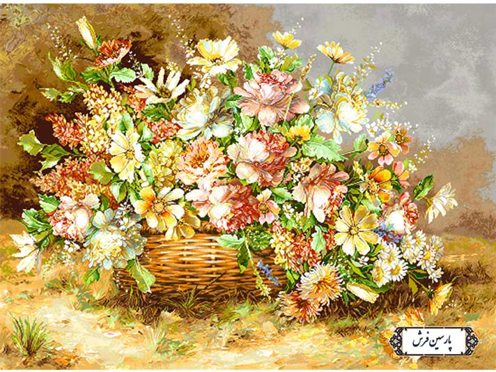 خرید نخ و نقشه تابلو فرش طرح سبد گل - کد NG1438