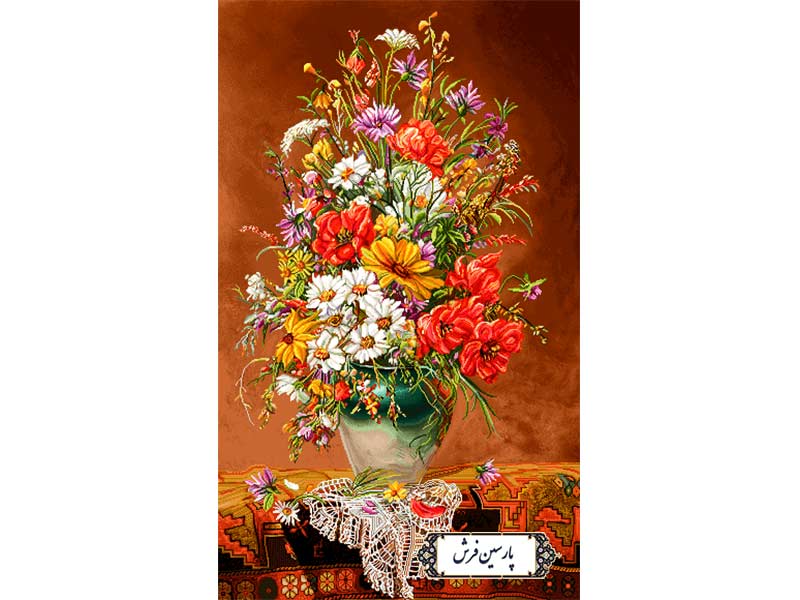 نخ و نقشه تابلو فرش گلدان روی فرش - کد NG1647