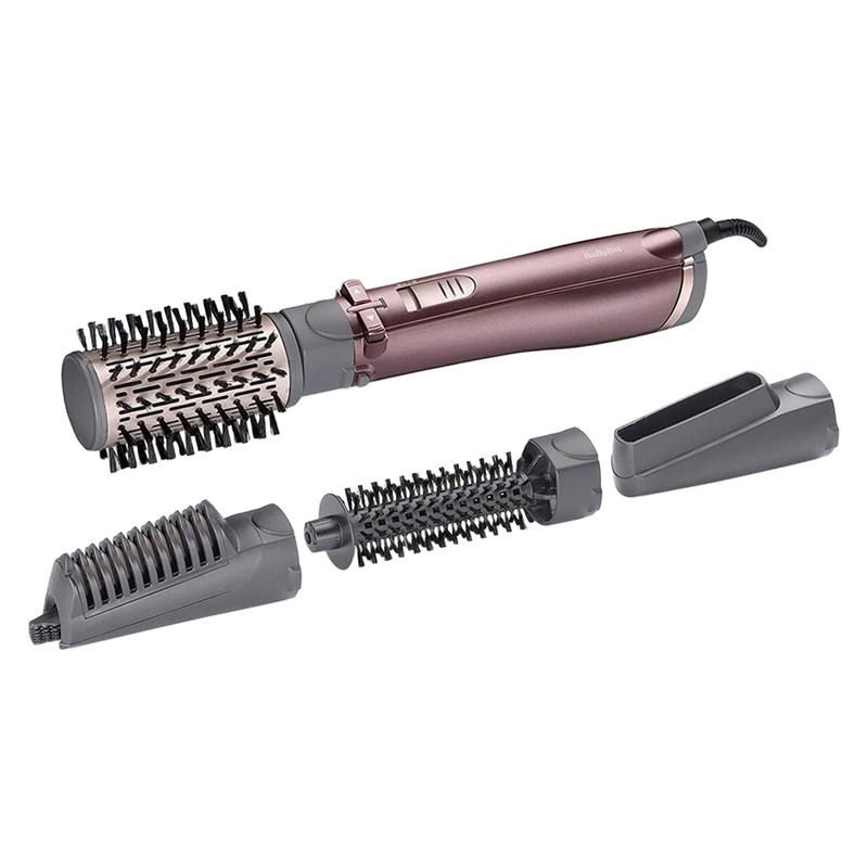 سشوار برس‌دار چرخشی 1000 وات بابیلیس مدل AS960E، موتور DC، وزن 530 گرم، المنت سرامیک، دارای سری چرخشی با ویژگی فرکنندگی، صاف‌کنندگی، حجم‌دهندگی، با قابلیت باد سرد - پوست پیازی