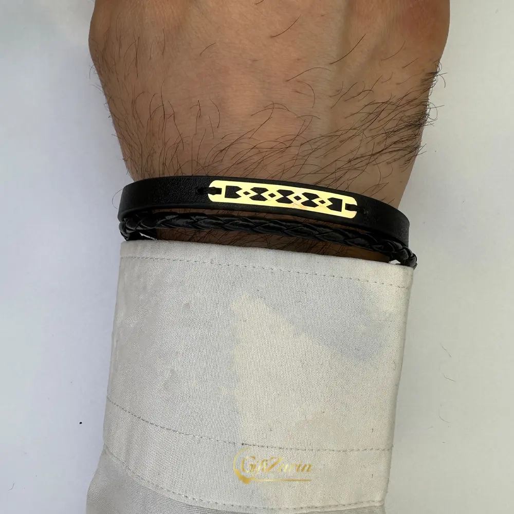 دستبند چرم و طلا مردانه M374