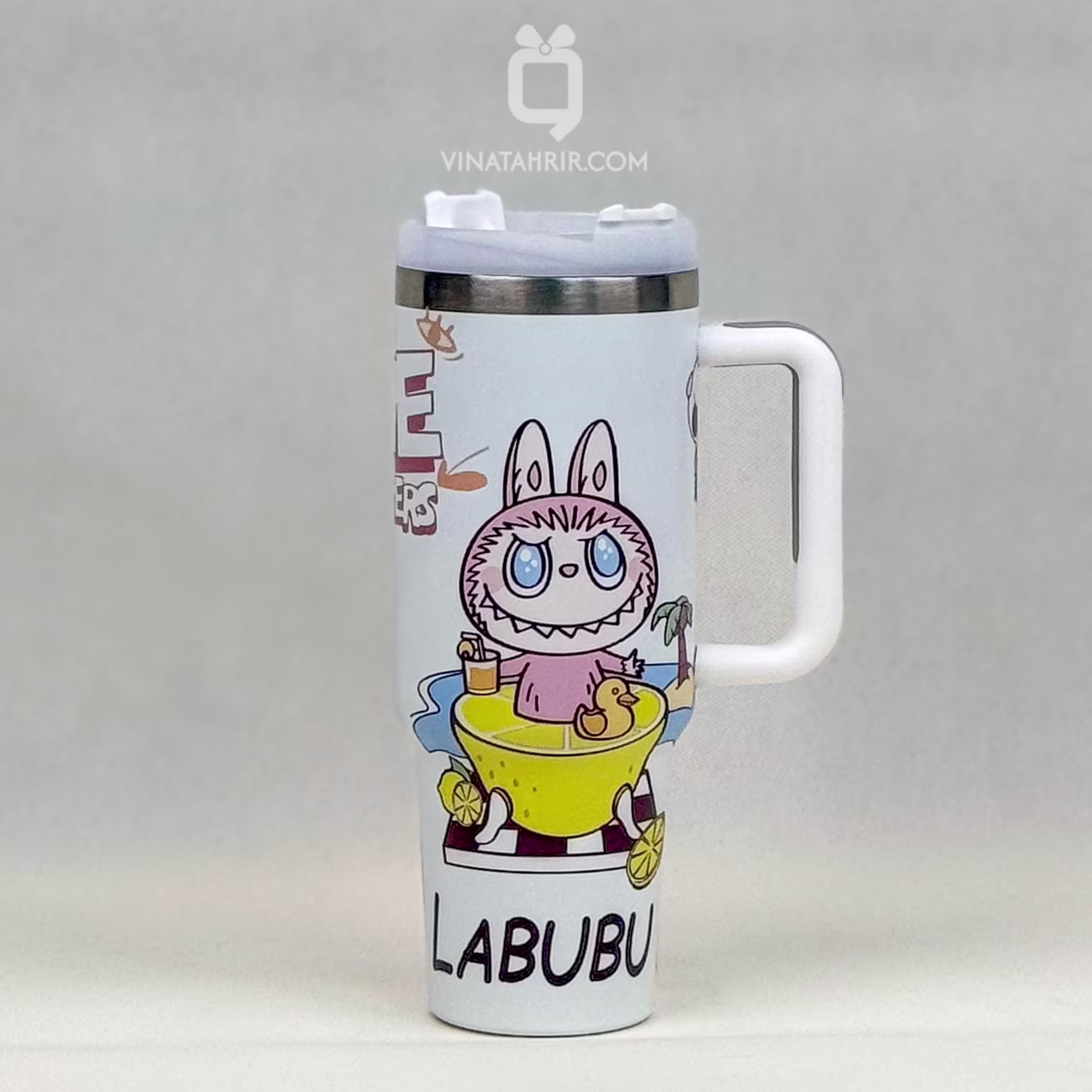تراول ماگ طرح استنلی Labubu: ماگ کلکسیونی طرح لبوبو - سفید