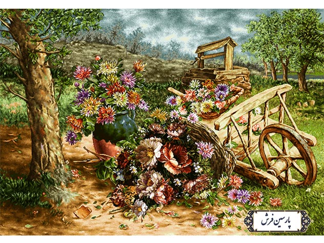 نخ و نقشه تابلو فرش گاری پر از گل - کد NG1432