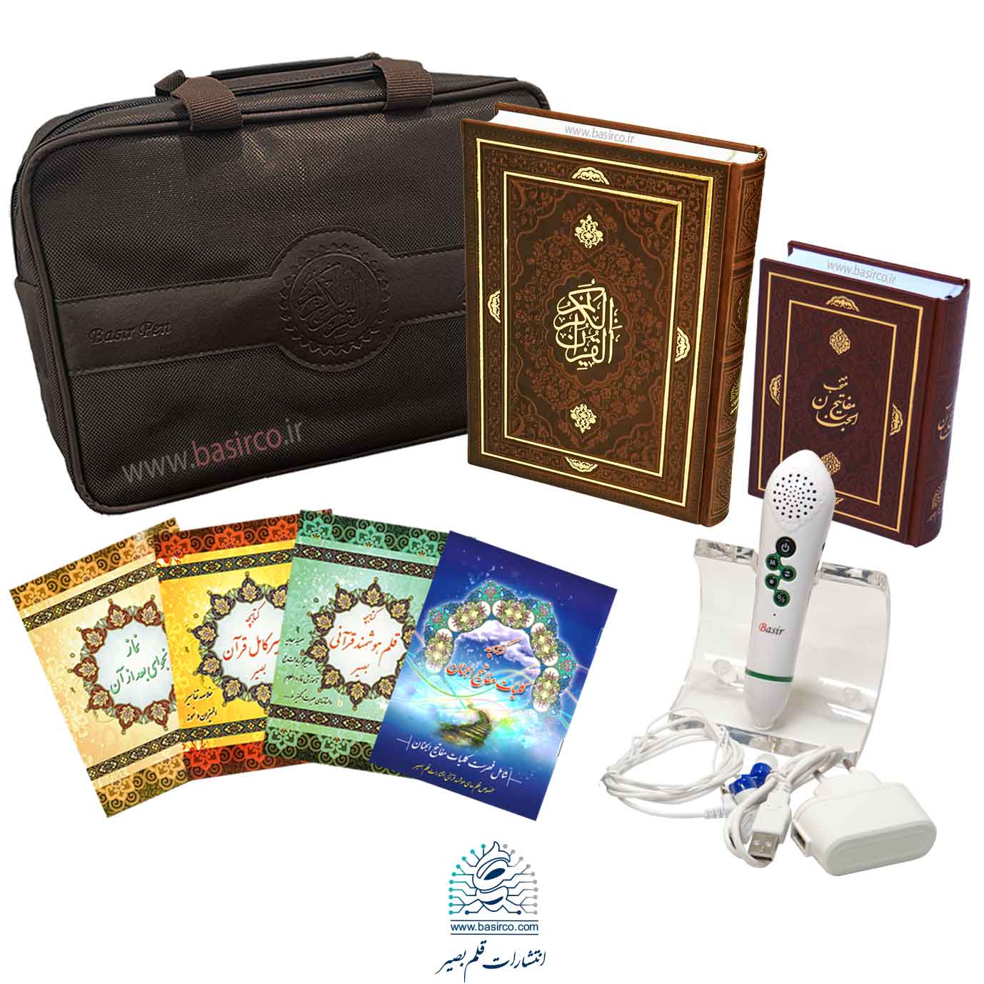 کیف برزنتی با قلم قرآنی 16 گیگ و قرآن 600 صفحه‌ای و منتخب مفاتیح