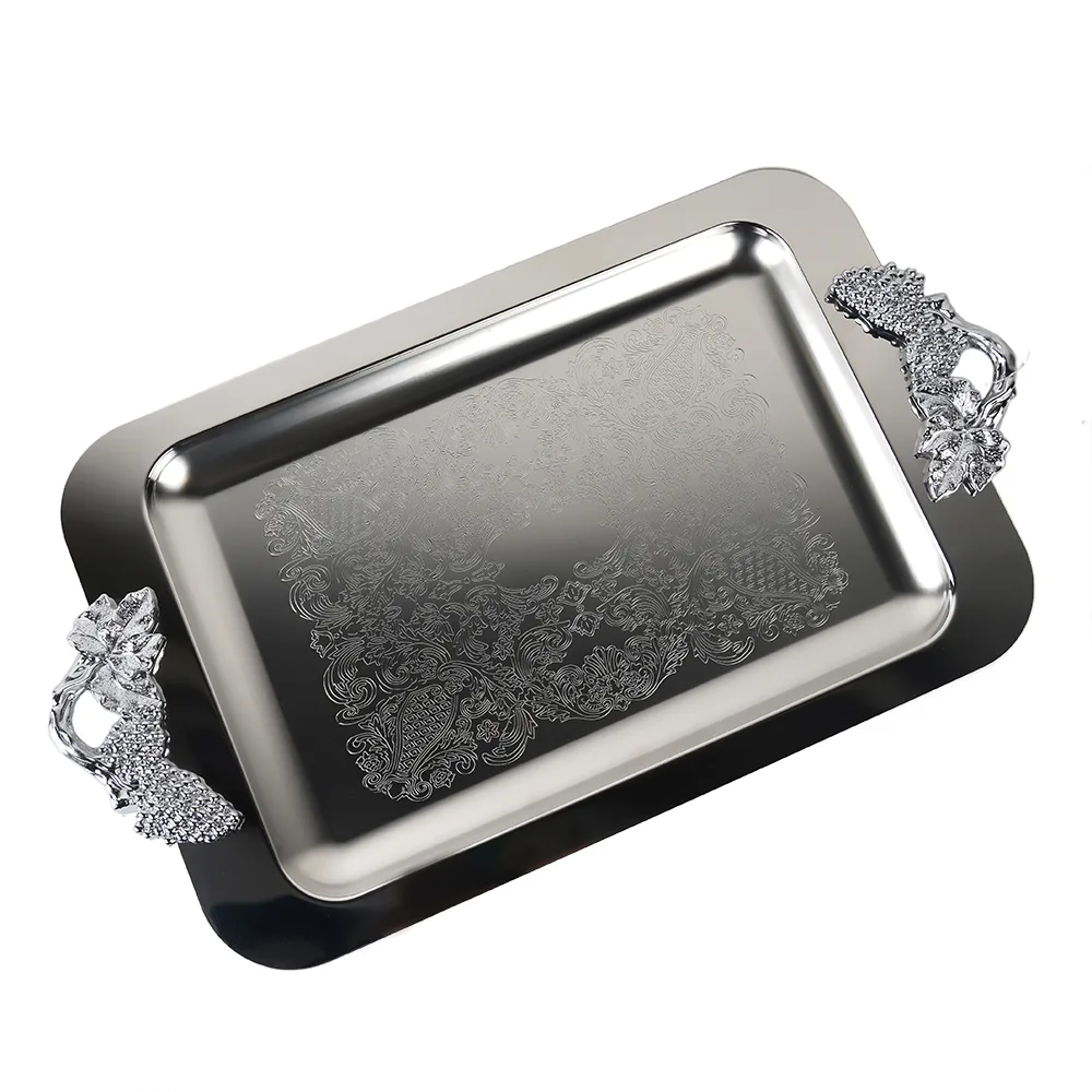 سینی استیل مستطیل بزرگ گلدار SOLE- 1120P