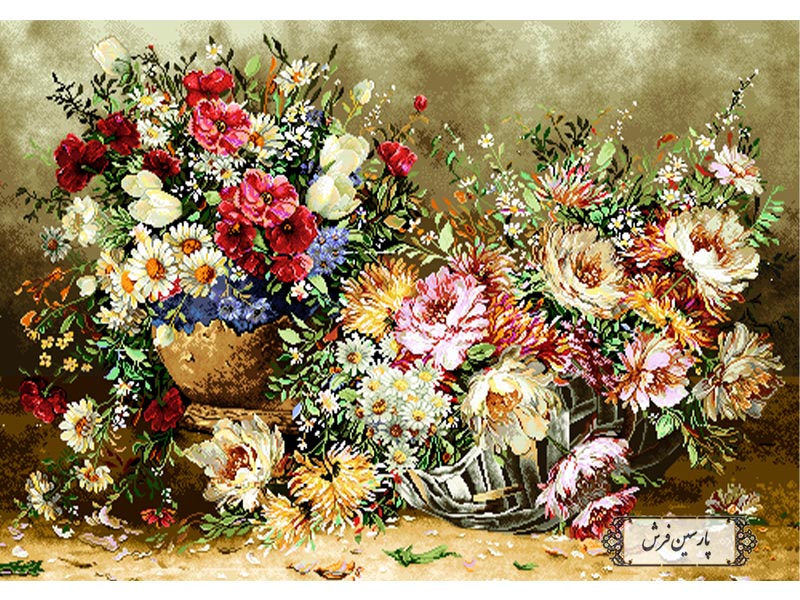 خرید نخ و نقشه تابلو فرش طرح دو سبد گل - کد NG1416