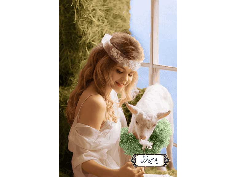 نخ و نقشه تابلو فرش طرح دختر و بره - کد NC6438