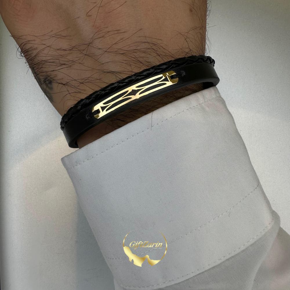 دستبند چرم و طلا مردانه M10