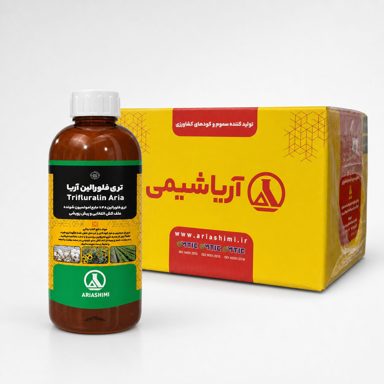 علف کش تری فلورالین (ترفلان) ۴۸٪ EC آریاشیمی – بطری ۱ لیتری (فروش عمده – کارتن ۱۲ عددی)