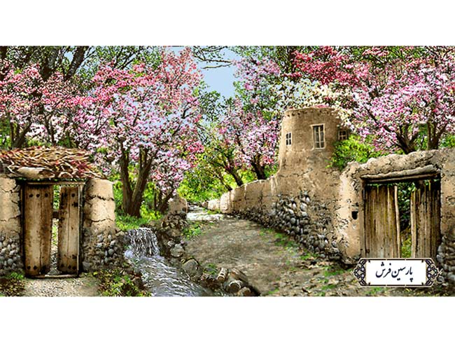 نخ و نقشه تابلو فرش منظره کوچه باغ - کد NV951
