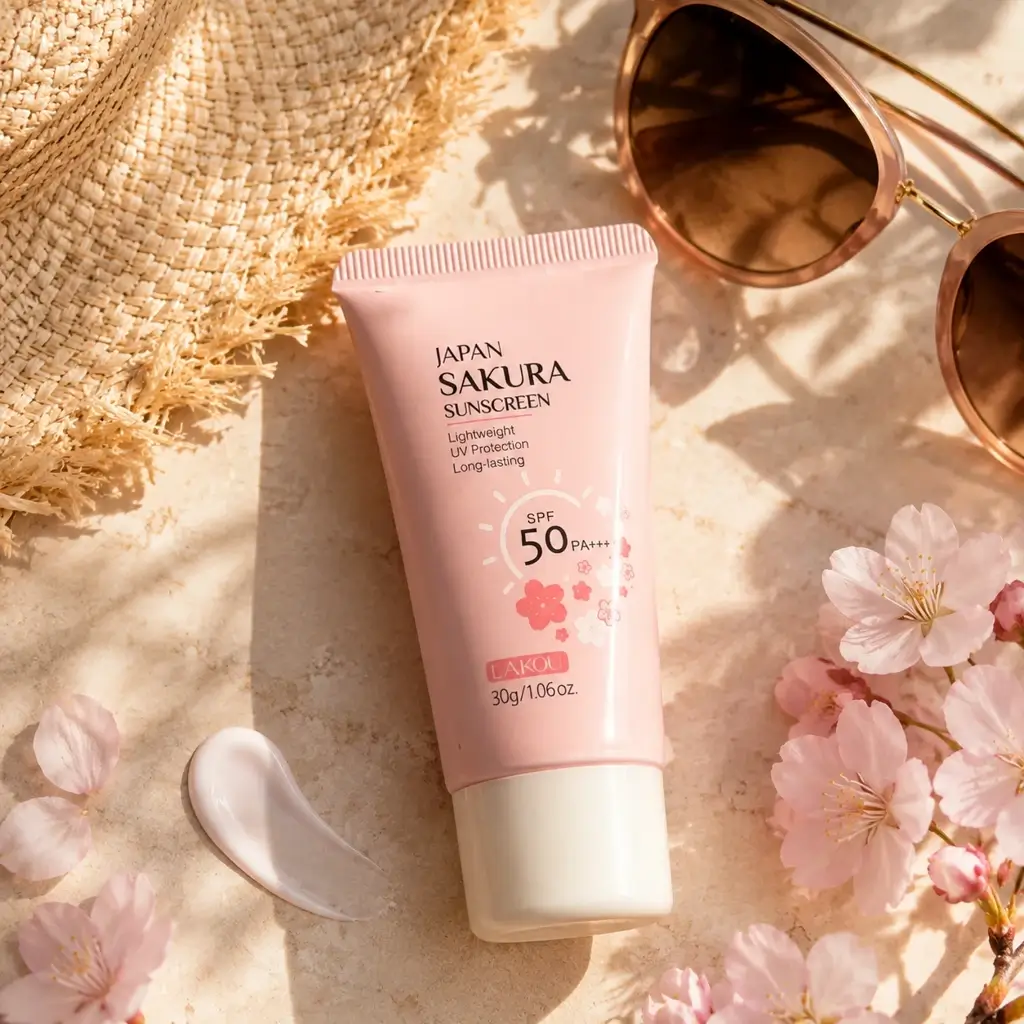 کرم ضد آفتاب شکوفه گیلاس لایکویی (LAIKOU Japan Sakura Sunscreen SPF 50 PA+++)؛ محافظت کامل و درخشش طبیعی پوست